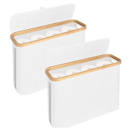 CARLA HOME Toilet Paper Storage Basket Holds Up to 12 Rolls with Bamboo Lid and Handle for RV Closet Wardrobes