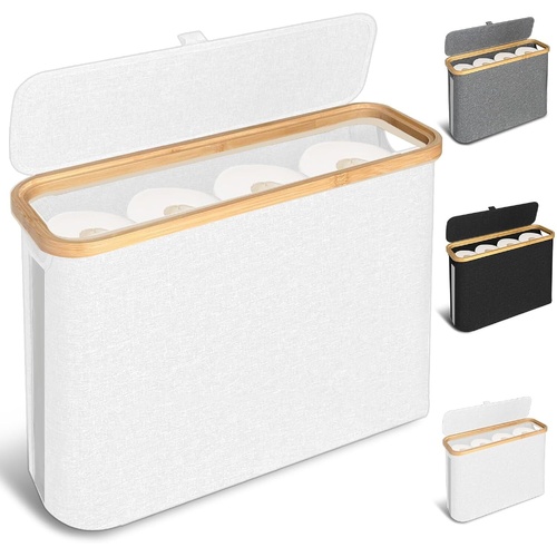 CARLA HOME Toilet Paper Storage Basket Holds Up to 12 Rolls with Bamboo Lid and Handle for RV Closet Wardrobes Range 2