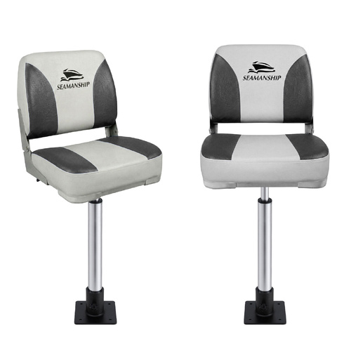 Seamanship 2X Folding Boat Seats with 2X Adjustable Pedestals 55-75cm Marine Swivel Low Back 13cm Padding