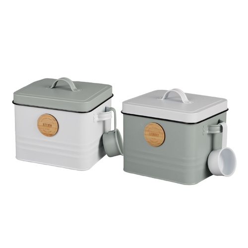 Set 2 Metal Kitchen And Laundry Storage Tin