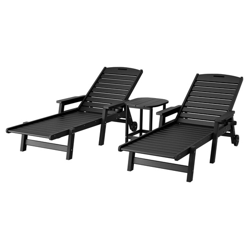 Sun Lounge Lounger Beach Chair HDPE Patio Outdoor Furniture with Wheels Sun Lounges
