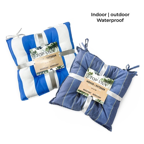 Set 2 Blue Stripe Cushion Indoor Outdoor Chair Pad