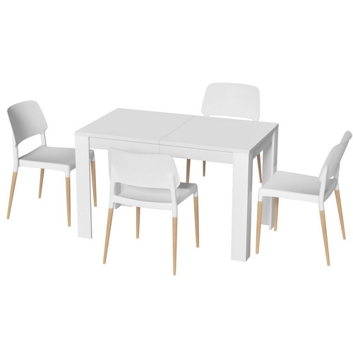 1 Dining Table and 4 Chairs Set White Wood