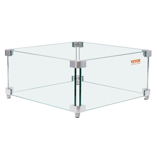 VEVOR Gas Fire Pit Wind Guard for Square Fire Table, Clear Tempered Wind Guard for Firepits, 8mm Thick Square Glass Shield, Glass P