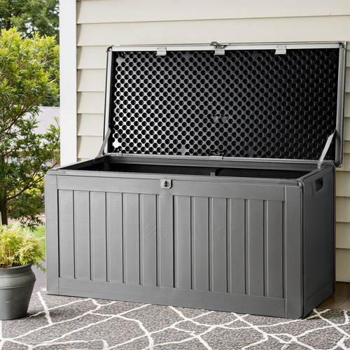 Outdoor Storage Box Container Lockable Garden Bench Tool Shed Black