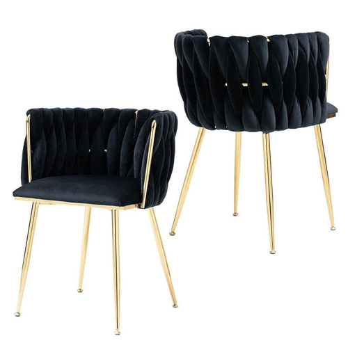 SERENIT‚àö‚Ä† Modern Hand Weaving Dining Chairs,Velvet Upholstered Side Chairs with Gold Legs, Chic Vanity Chairs with Armrest, Accent Chair for Dini