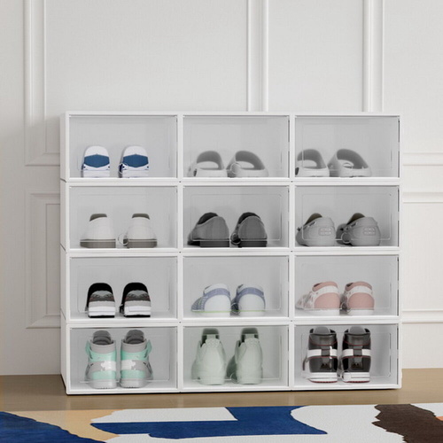 Shoe Box Storage Case Stackable Plastic Shoe Cabinet Cube White