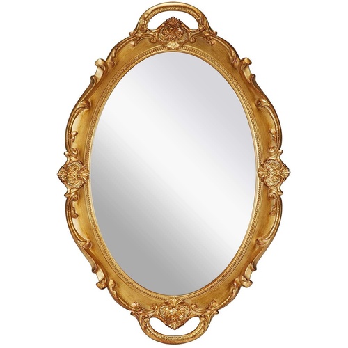 Oval Antique Vintage Carved Hanging Wall Mirror for Bedroom and Living-Room 25 by 38 cm