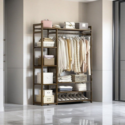 Bamboo Clothes Rack Garment Closet Storage Organizer Hanging Rail Shelf Dress room Wardrobes Range 2