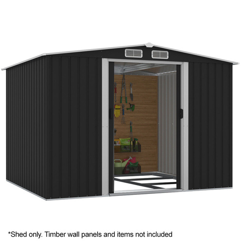 PlantCraft Galvanised Steel Garden Shed , with 2 Sliding Doors, 4 Air Vents, Gable Roof, Floor Frame