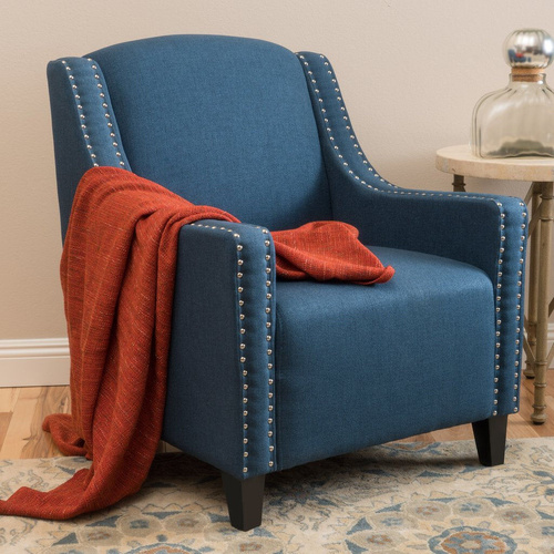 Camden Linen Fabric Studded Armchair in Dark