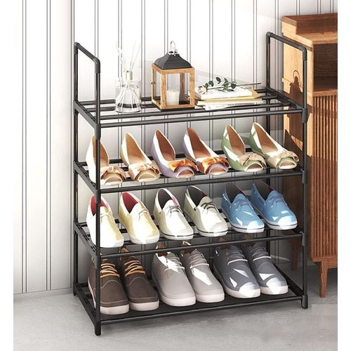 4-Tier Stainless Steel Shoe Rack Storage Organizer to Hold up to Black