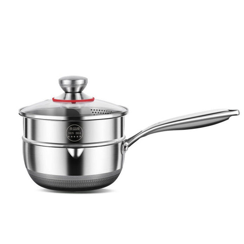 Stainless Steel Saucepan Compound Steel Honeycomb Nonstick Sauce Pan Glass Lid Pot Stay Cool Handle Multipurpose Milk Saucepan