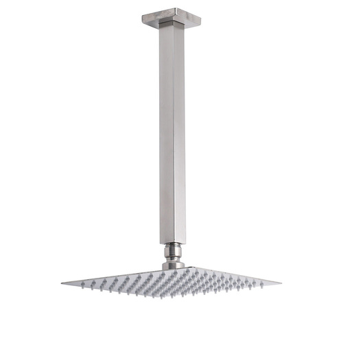 Brushed Square Rain Shower Head Ceiling Dropper Arm Set
