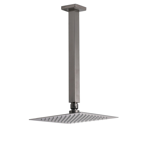Gun Metal Square Rainfall Shower Head Ceiling Dropper Arm Bath Set Wels