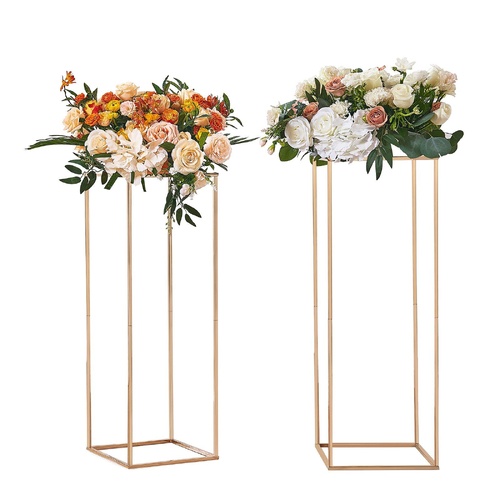 VEVOR 315inch High Wedding Flower Stand Acrylic Laminate Metal Vase Column Geometric Centerpiece Stands Rectangular Gold
