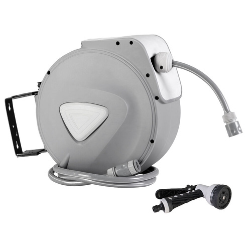Retractable Water Hose Reel Garden Storage AutoRewind Spray Gun Garden Hoses & Reels