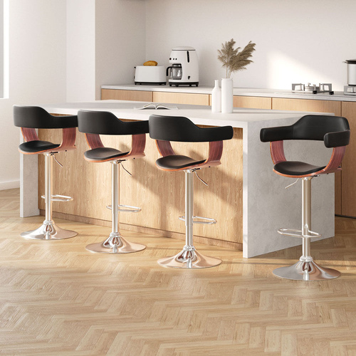 4x Bar Stools Gas Lift Leather w Armrest
