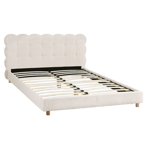 Bed Frame Cloud Headboard Boucle Fabric Mattress Platform Base White