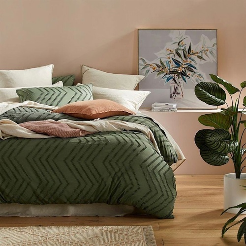 Tufted Boho Wave Jacquard Quilt Cover Set- Dark Green