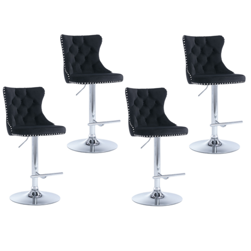 Height Adjustable Swivel Bar Stool Velvet Studs Barstool with Footrest and Chromed Base