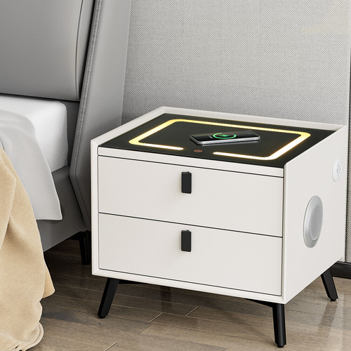 Smart Bedside Table 2 Drawers with Wireless Charging Ports LED AIKA