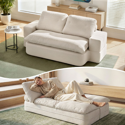 Convertible Folding Sofa Bed 30D High-Density Foam Boneless Couch with Corduroy Sleeper Couch Lounger for Living Room Beign