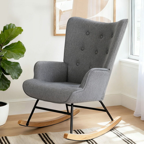 Rocking Armchair Nursing Chair Linen Fabric
