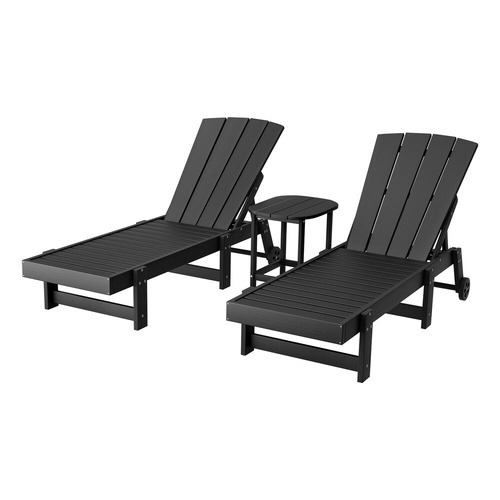 Sun Lounge Lounger Table and Chairs Beach Chair HDPE Patio Outdoor Furniture Wheels