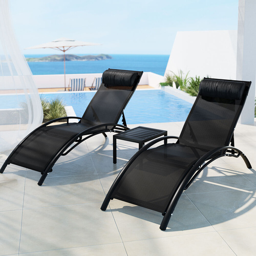 Sun Lounge Outdoor Lounger Steel Table Chairs Patio Furniture Garden 3PC