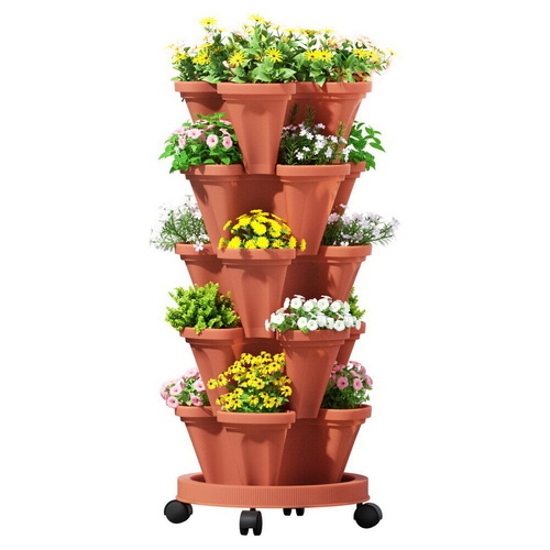 Fingers Raised Garden Bed 5 Tier Vertical Garden Brick Strawberry Stackable Planters Herbs Petunias