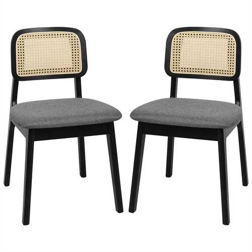2x Dining Chair Wood Rattan Armless