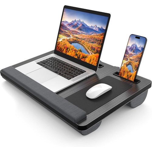 CARLA HOME Oversized Portable Lap Desk with Cushion,Mouse Pad, Tablet and Phone Holder which Fits Up to 17 Inch Laptops for Bed or Sofa Table Tops & A