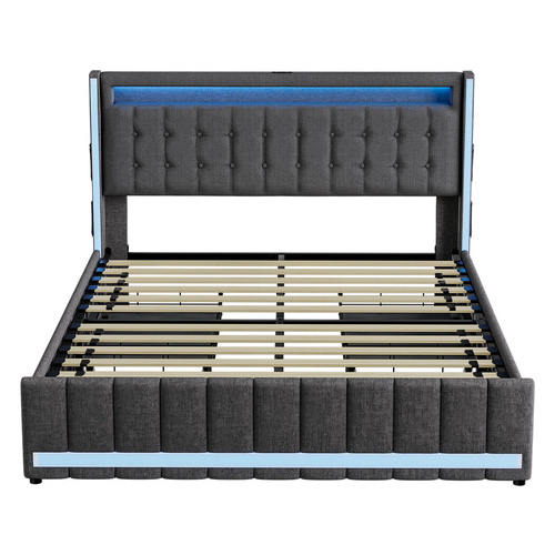 Bed Frame Fabric Storage Drawer LED USB