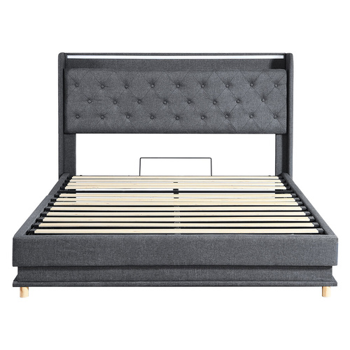 Bed Frame Gas Lift Storage LED Light USB