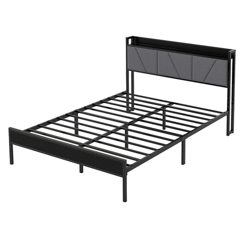 Bed Frame Steel Base with Headboard Grey