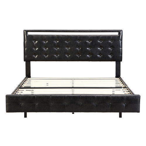 Floating Bed Frame with Headboard LED Lights Mattress Base