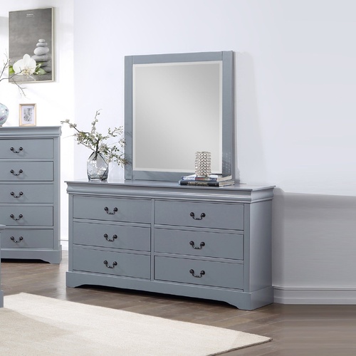Dressing Chest with 6 Storage Drawers in Solid Wooden Mirror Metal Handles Colour