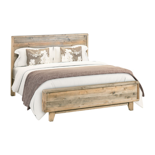 Wooden Bed Frame in Solid Wood Antique Design Light Brown