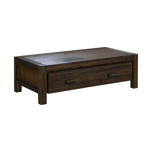 Coffee Table Solid Acacia Wood & Veneer 1 Drawers Storage Chocolate