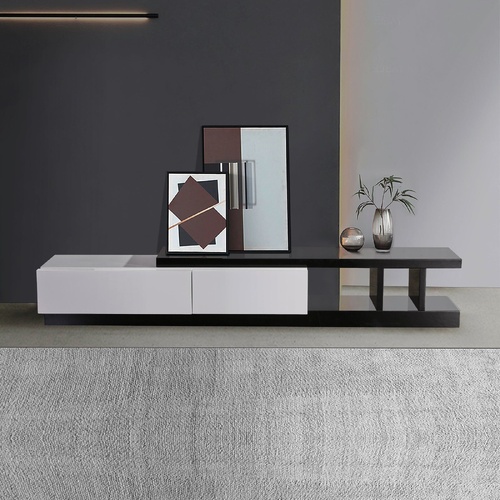 TV Cabinet 2 Storage Drawers High Glossy Assembled Entertainment Unit White