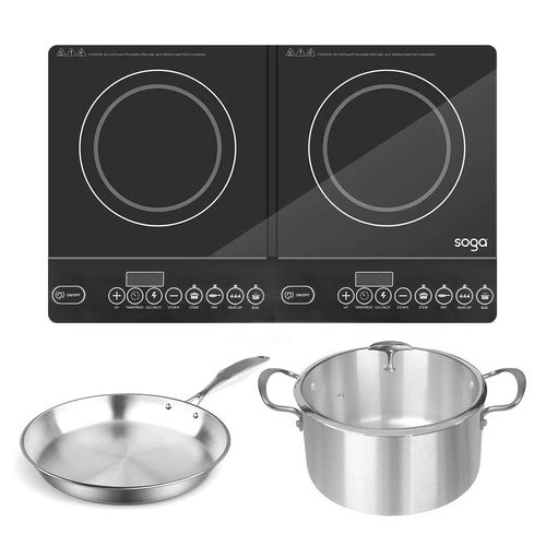 Dual Burners Cooktop Stove Stainless Steel Induction Casserole Fry Pan
