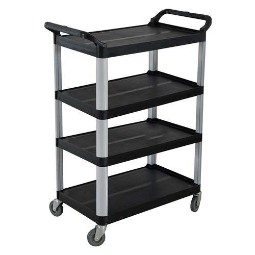 4 Tier Food Trolley Portable Kitchen Cart Multifunctional Big Utility Service with wheels 950 by 500 by 1270mm Black