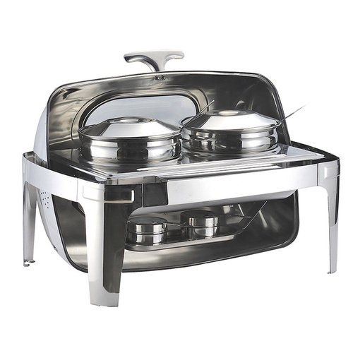 6.5L Stainless Steel Double Soup Tureen Bowl Station Roll Top Buffet Chafing Dish Catering Chafer Food Warmer Server Range 2