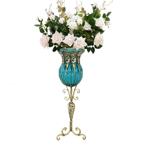 85cm Glass Tall Floor Vase and 12pcs White Artificial Artificial Flower Set