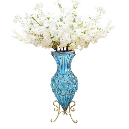 67cm Glass Tall Floor Vase with 10pcs White Artificial Artificial Flower Set