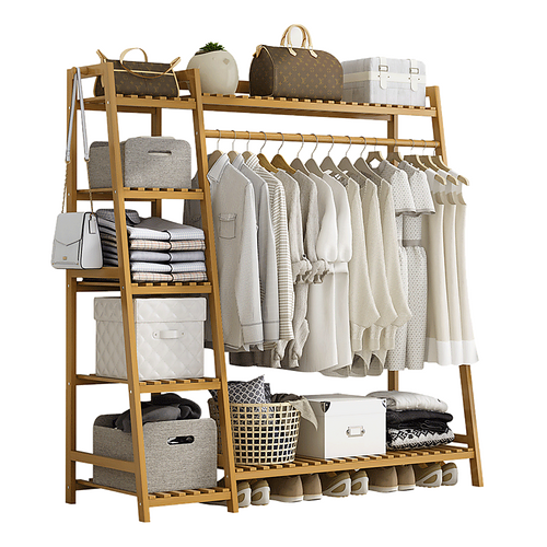 Portable Garment Rack Coat Garment Stand Bamboo Rail Hanger Airer Closet. Coat & Hat Racks