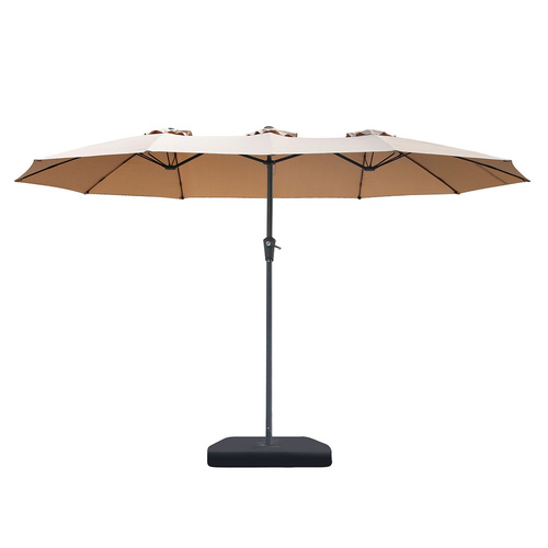Centra 4.5M Double-sided Patio Umbrella Outdoor Umbrella Base Stand Khaki