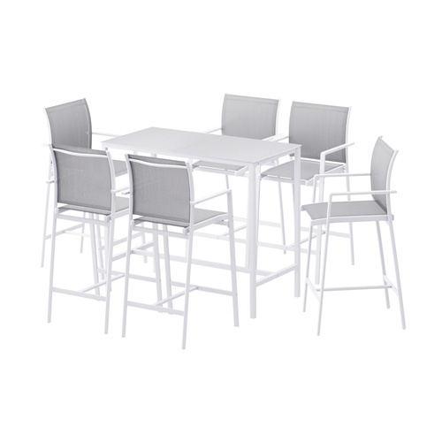 Gardeon 7PCS Outdoor Bar Set Stools Dining Chairs Table Patio Steel Bistro Set White