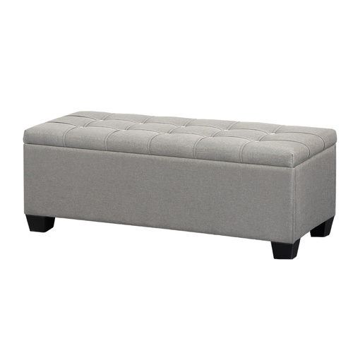 Storage Ottoman Blanket Box 97cm Button Linen Grey